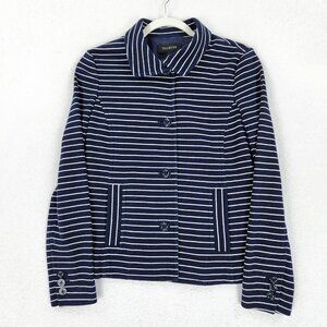 Talbots Jacket Womens Small Blue White Striped Nautical Blazer Button Front